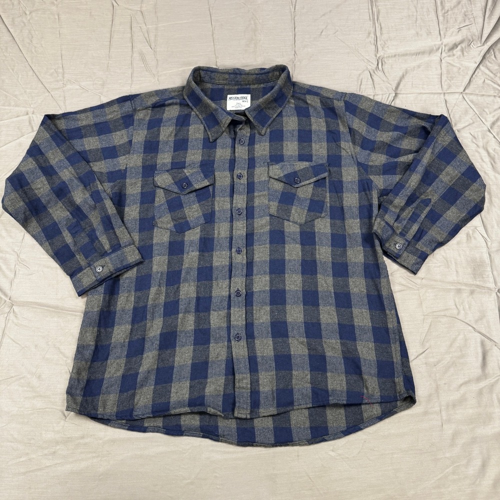 Mission Ridge Mens 2XL Flannel Shirt Blue Grey Buffalo Plaid Cotton Button Down